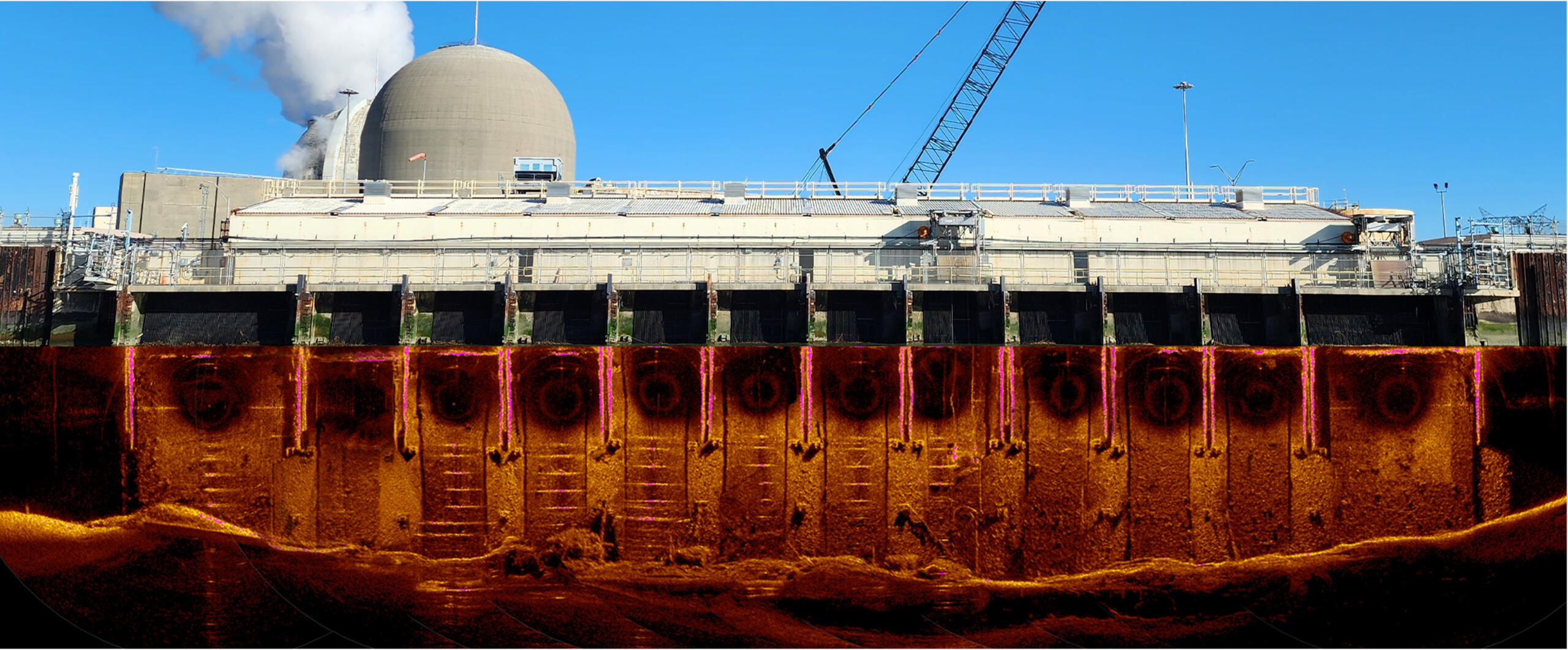 Routine monitoring of Intake Trash bars and silt levels using sonar methods without the need for “Lock Out- Tag Out” of Pumps. Reporting includes observations for maintenance and environmental issues such as impingement or detritus issues. Routine monitoring of Intake Trash bars and silt levels using sonar methods without the need for “Lock Out- Tag Out” of Pumps. Reporting includes observations for maintenance and environmental issues such as impingement or detritus issues.